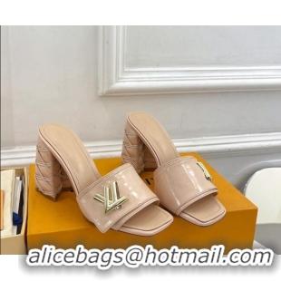 Grade Louis Vuitton Shake Slide Sandals 9cm with Quilted Heel in Patent Calfskin Beige 426068