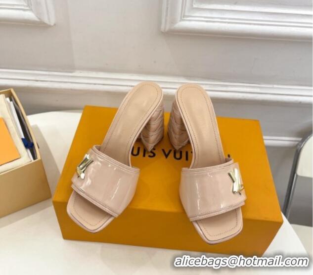 Grade Louis Vuitton Shake Slide Sandals 9cm with Quilted Heel in Patent Calfskin Beige 426068