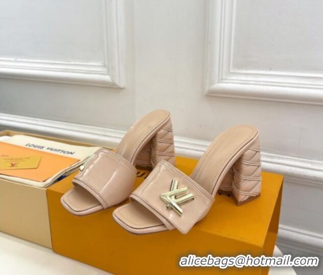 Grade Louis Vuitton Shake Slide Sandals 9cm with Quilted Heel in Patent Calfskin Beige 426068