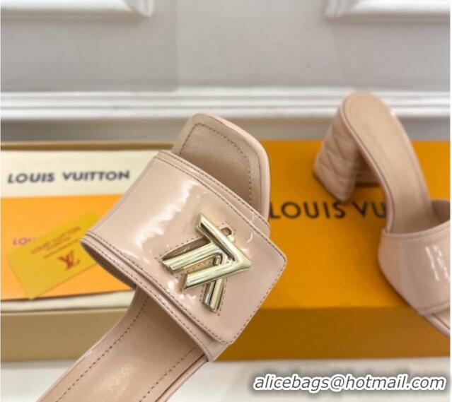 Grade Louis Vuitton Shake Slide Sandals 9cm with Quilted Heel in Patent Calfskin Beige 426068