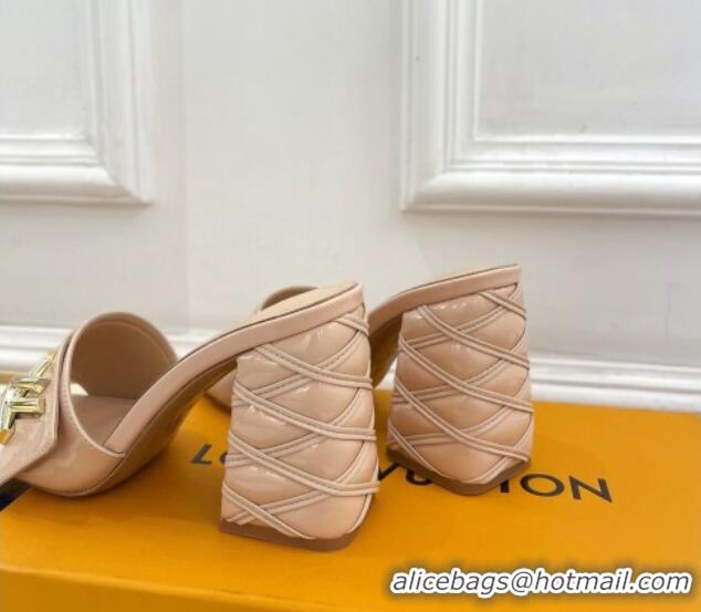 Grade Louis Vuitton Shake Slide Sandals 9cm with Quilted Heel in Patent Calfskin Beige 426068