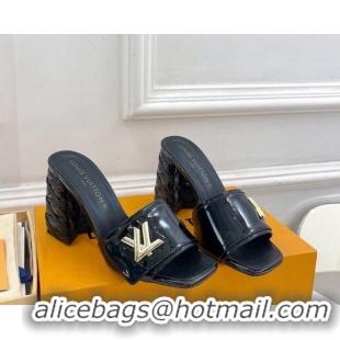 Hot Style Louis Vuitton Shake Slide Sandals 9cm with Quilted Heel in Patent Calfskin Black 426069