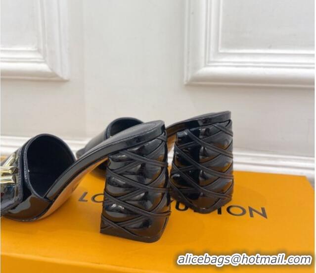 Hot Style Louis Vuitton Shake Slide Sandals 9cm with Quilted Heel in Patent Calfskin Black 426069