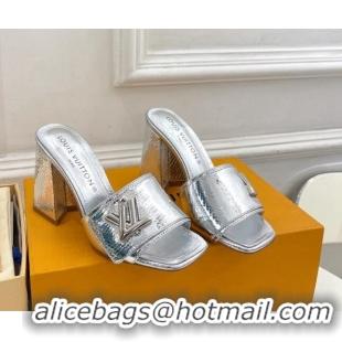 Trendy Design Louis Vuitton Shake Slide Sandals 9cm in Snakeskin Embossed Silver 426070