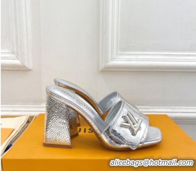 Trendy Design Louis Vuitton Shake Slide Sandals 9cm in Snakeskin Embossed Silver 426070