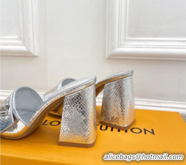 Trendy Design Louis Vuitton Shake Slide Sandals 9cm in Snakeskin Embossed Silver 426070