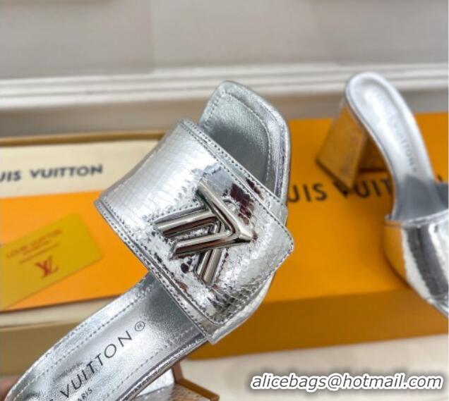 Trendy Design Louis Vuitton Shake Slide Sandals 9cm in Snakeskin Embossed Silver 426070