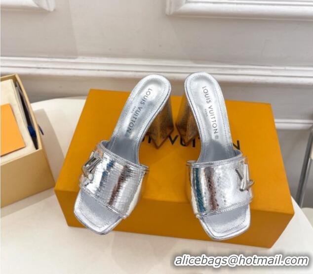 Trendy Design Louis Vuitton Shake Slide Sandals 9cm in Snakeskin Embossed Silver 426070