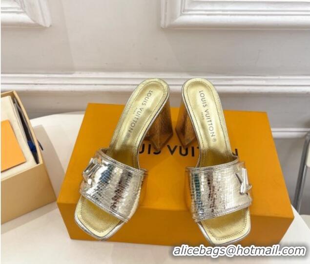 Big Discount Louis Vuitton Shake Slide Sandals 9cm in Snakeskin Embossed Gold 426071