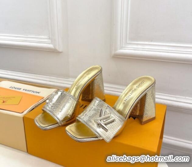 Big Discount Louis Vuitton Shake Slide Sandals 9cm in Snakeskin Embossed Gold 426071