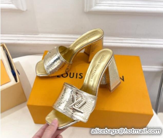 Big Discount Louis Vuitton Shake Slide Sandals 9cm in Snakeskin Embossed Gold 426071