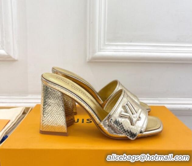 Big Discount Louis Vuitton Shake Slide Sandals 9cm in Snakeskin Embossed Gold 426071