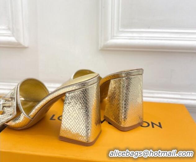 Big Discount Louis Vuitton Shake Slide Sandals 9cm in Snakeskin Embossed Gold 426071