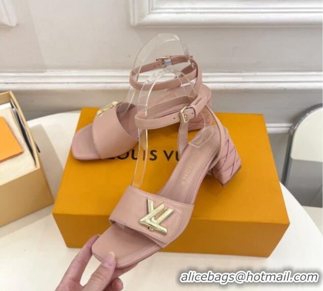 Purchase Louis Vuitton Shake Strap Sandals 5.5cm with Quilted Heel in Calfskin Light Pink 426074