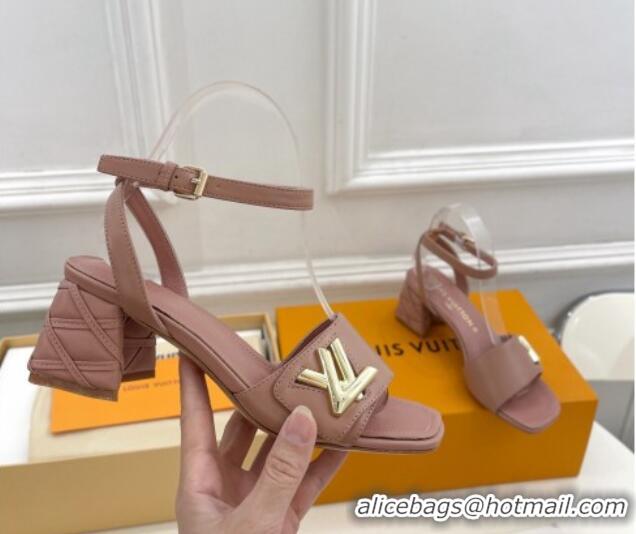 Good Taste Louis Vuitton Shake Strap Sandals 5.5cm with Quilted Heel in Calfskin Nude 426075