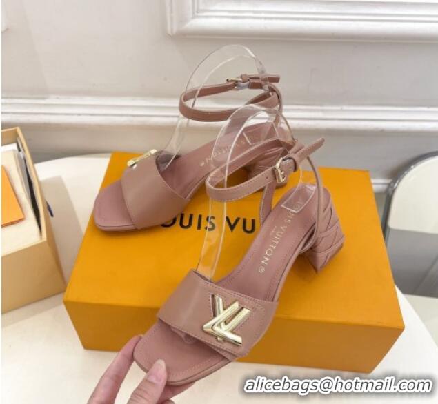 Good Taste Louis Vuitton Shake Strap Sandals 5.5cm with Quilted Heel in Calfskin Nude 426075