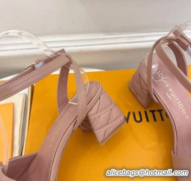 Good Taste Louis Vuitton Shake Strap Sandals 5.5cm with Quilted Heel in Calfskin Nude 426075