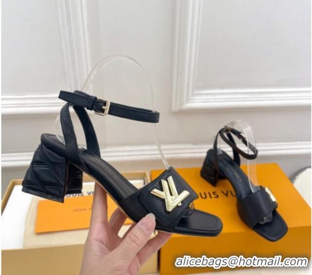 Good Looking Louis Vuitton Shake Strap Sandals 5.5cm with Quilted Heel in Calfskin Black 426076