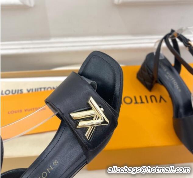 Good Looking Louis Vuitton Shake Strap Sandals 5.5cm with Quilted Heel in Calfskin Black 426076