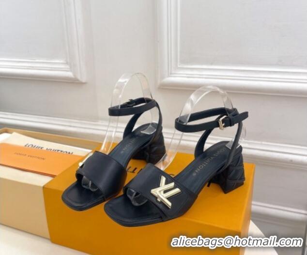 Good Looking Louis Vuitton Shake Strap Sandals 5.5cm with Quilted Heel in Calfskin Black 426076