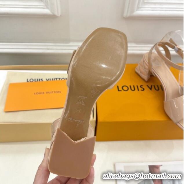 Charming Louis Vuitton Shake Strap Sandals 5.5cm with Quilted Heel in Patent Calfskin Beige 0426077