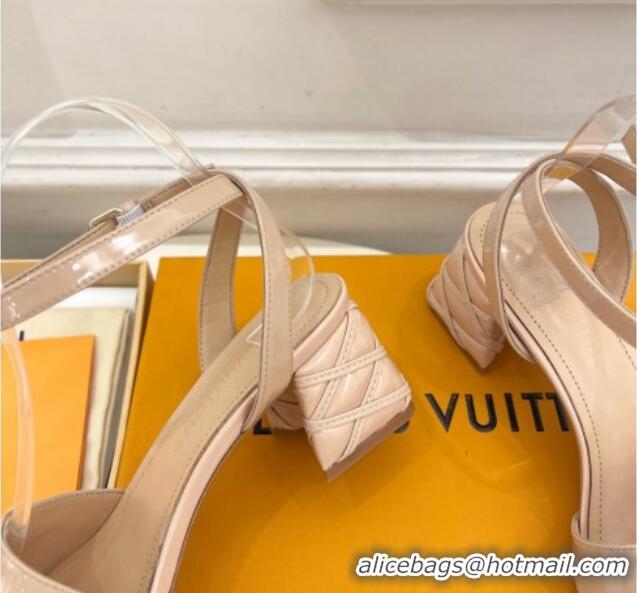 Charming Louis Vuitton Shake Strap Sandals 5.5cm with Quilted Heel in Patent Calfskin Beige 0426077