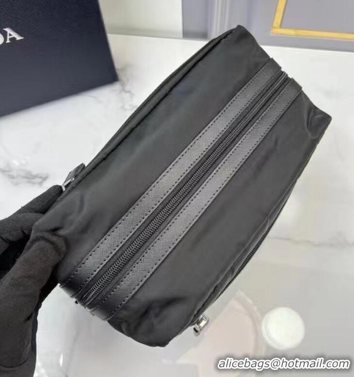 Reasonable Price Prada Re-Nylon And Saffiano Leather Travel Pouch Bag 2NA029 Black