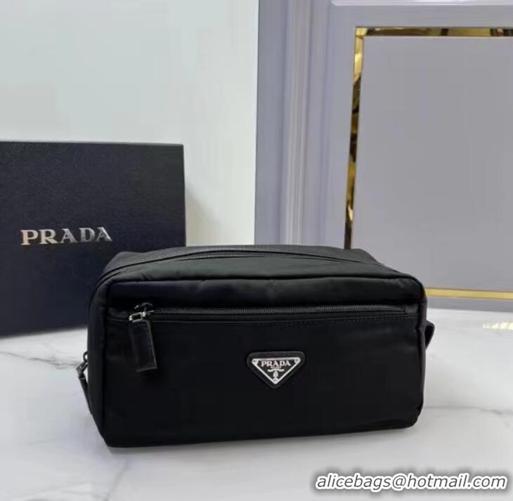 Reasonable Price Prada Re-Nylon And Saffiano Leather Travel Pouch Bag 2NA029 Black