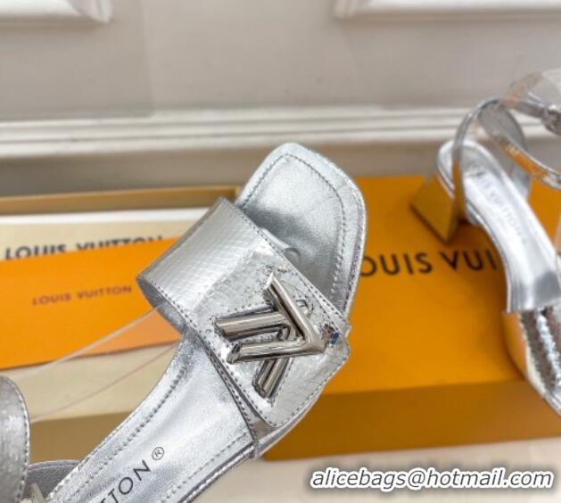 Most Popular Louis Vuitton Shake Strap Sandals 5.5cm in Snakeskin Embossed Silver 0426079