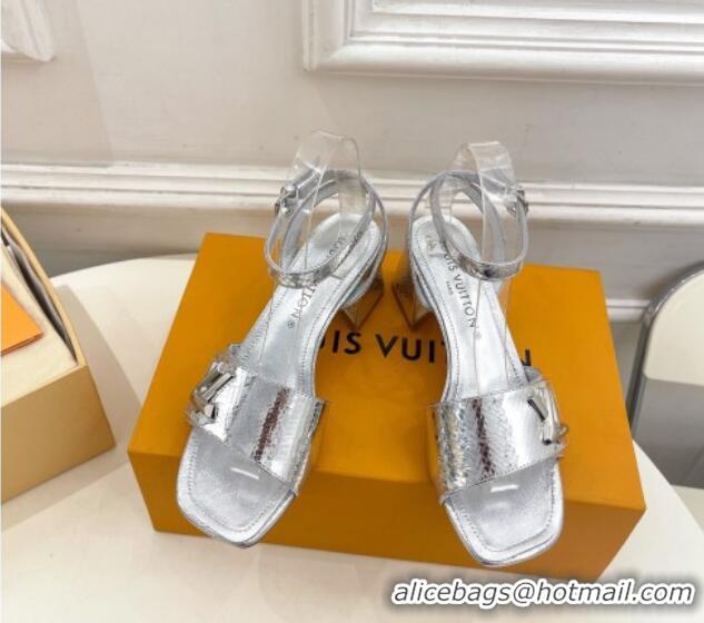 Most Popular Louis Vuitton Shake Strap Sandals 5.5cm in Snakeskin Embossed Silver 0426079