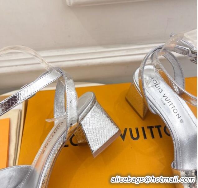 Most Popular Louis Vuitton Shake Strap Sandals 5.5cm in Snakeskin Embossed Silver 0426079