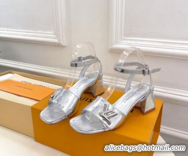 Most Popular Louis Vuitton Shake Strap Sandals 5.5cm in Snakeskin Embossed Silver 0426079