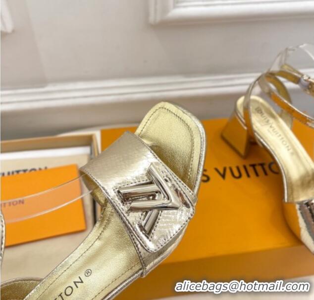 Best Product Louis Vuitton Shake Strap Sandals 5.5cm in Snakeskin Embossed Gold 426080