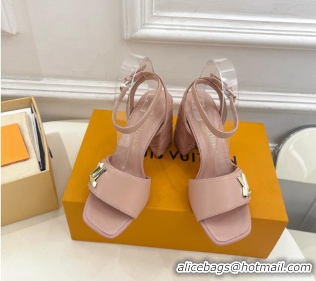 Best Quality Louis Vuitton Shake Strap Sandals 9cm with Quilted Heel in Calfskin Light Pink 426083