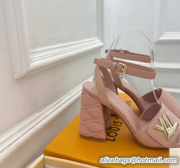 Best Quality Louis Vuitton Shake Strap Sandals 9cm with Quilted Heel in Calfskin Light Pink 426083