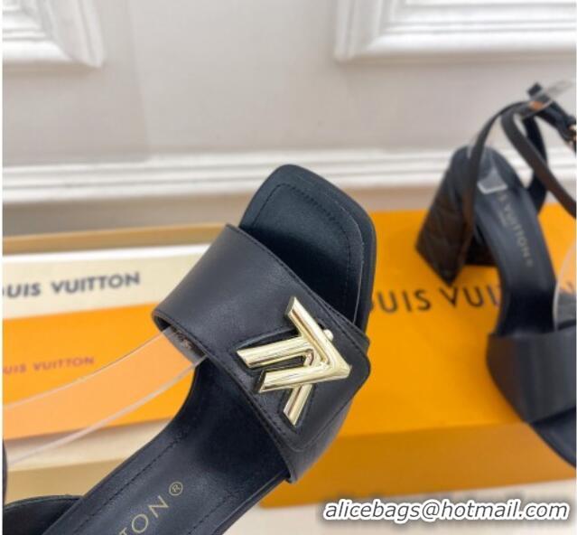 Top Grade Louis Vuitton Shake Strap Sandals 9cm with Quilted Heel in Calfskin Black 426085