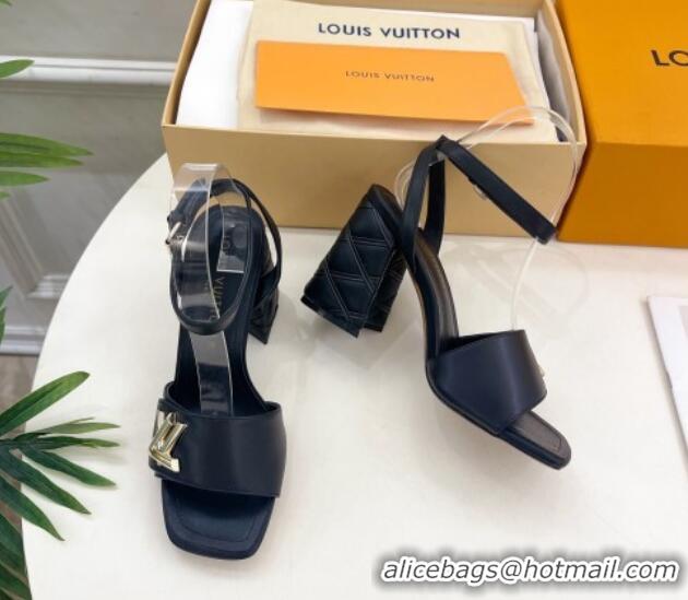 Top Grade Louis Vuitton Shake Strap Sandals 9cm with Quilted Heel in Calfskin Black 426085