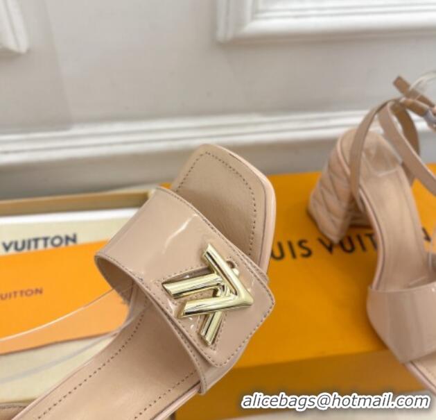 Durable Louis Vuitton Shake Strap Sandals 9cm with Quilted Heel in Patent Calfskin Beige 426086