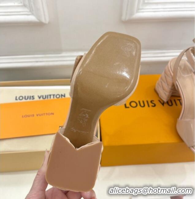 Durable Louis Vuitton Shake Strap Sandals 9cm with Quilted Heel in Patent Calfskin Beige 426086