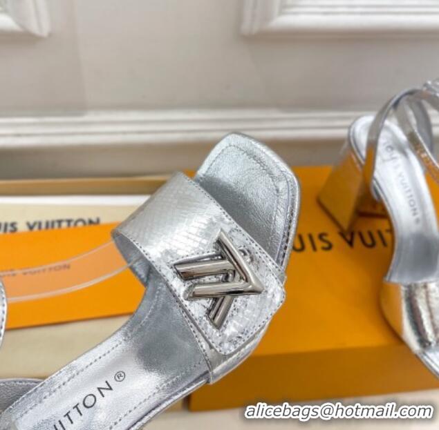 Top Quality Louis Vuitton Shake Strap Sandals 9cm in Snakeskin Embossed Silver 426088