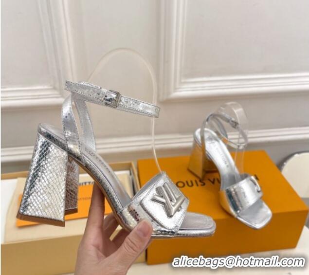 Top Quality Louis Vuitton Shake Strap Sandals 9cm in Snakeskin Embossed Silver 426088