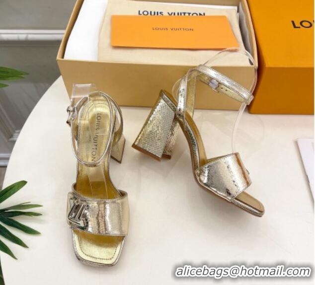 Low Cost Louis Vuitton Shake Strap Sandals 9cm in Snakeskin Embossed Gold 426089