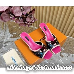 Most Popular Louis Vuitton Monogram Canvas Heel Slide Sandals 6cm with Velvet Bow Black 426091