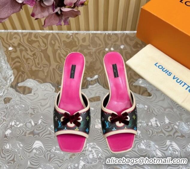 Most Popular Louis Vuitton Monogram Canvas Heel Slide Sandals 6cm with Velvet Bow Black 426091