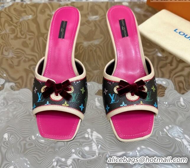 Most Popular Louis Vuitton Monogram Canvas Heel Slide Sandals 6cm with Velvet Bow Black 426091