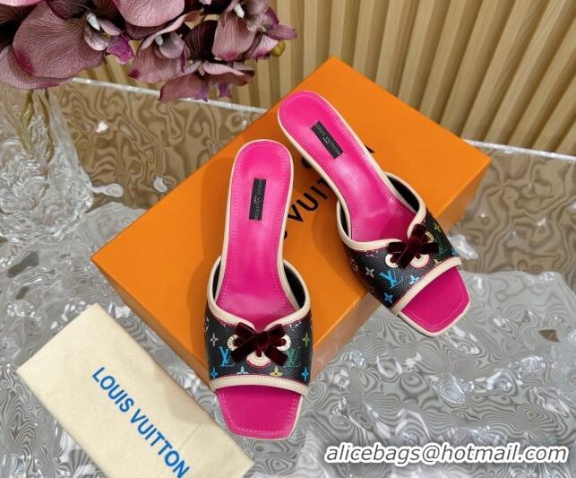 Most Popular Louis Vuitton Monogram Canvas Heel Slide Sandals 6cm with Velvet Bow Black 426091