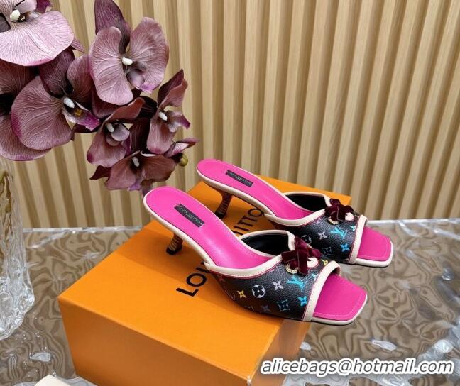 Most Popular Louis Vuitton Monogram Canvas Heel Slide Sandals 6cm with Velvet Bow Black 426091