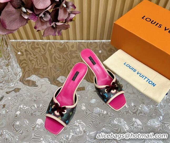 Most Popular Louis Vuitton Monogram Canvas Heel Slide Sandals 6cm with Velvet Bow Black 426091