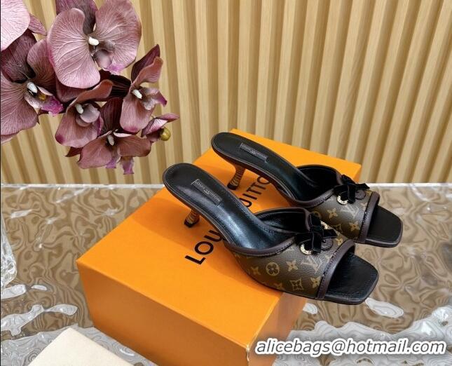 Top Sales Louis Vuitton Monogram Canvas Heel Slide Sandals 6cm with Velvet Bow Brown 426092