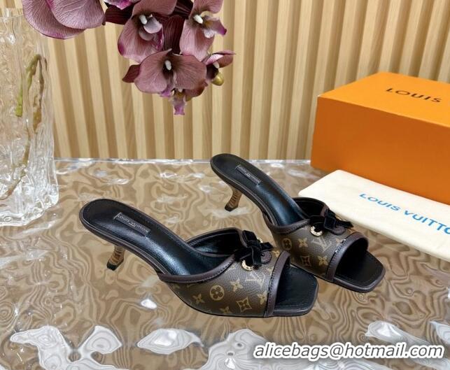 Top Sales Louis Vuitton Monogram Canvas Heel Slide Sandals 6cm with Velvet Bow Brown 426092